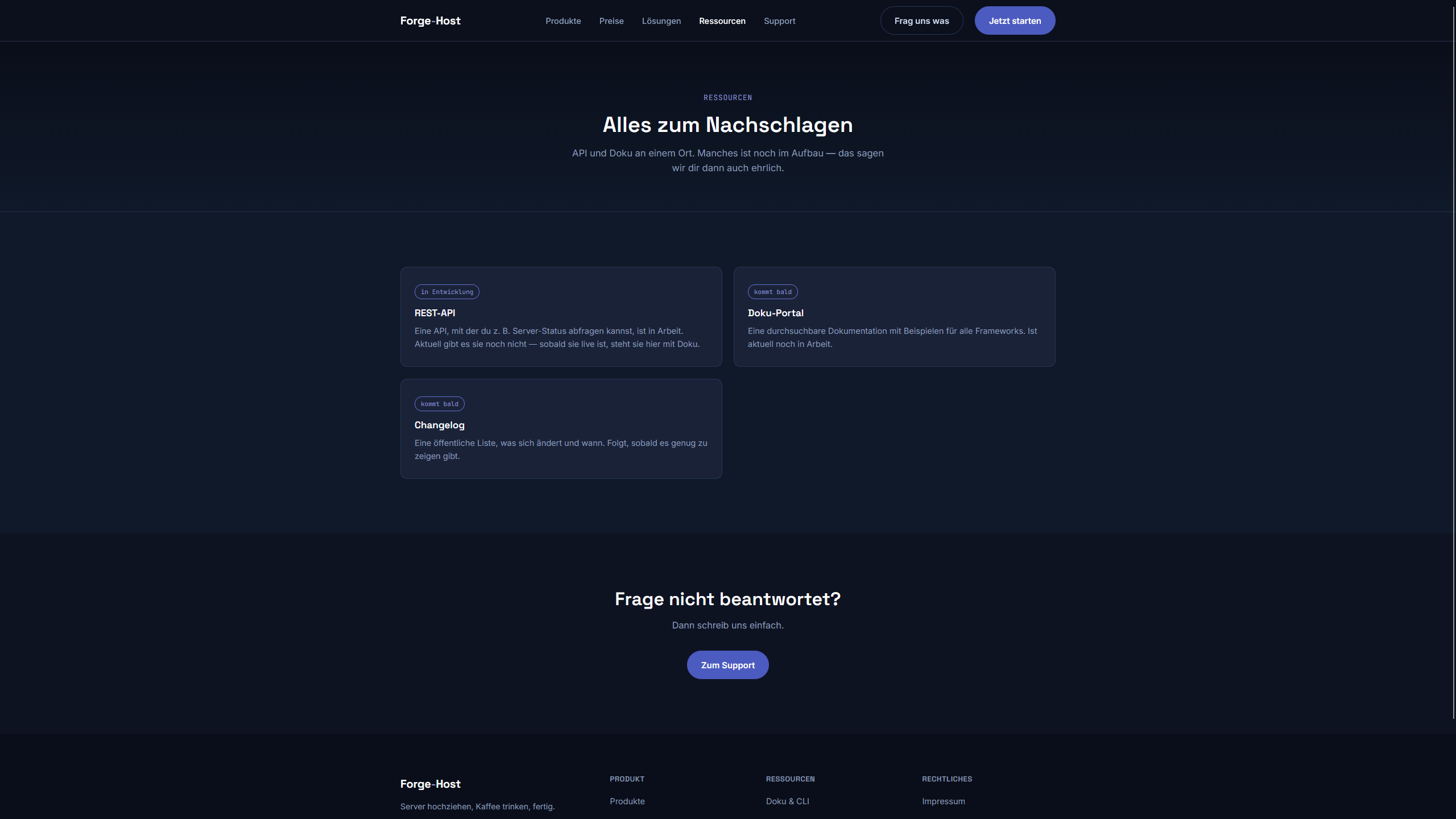 Ressourcen-Seite von Forge-Host